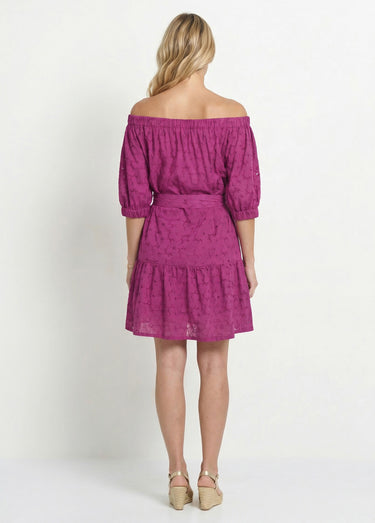 Robe courte col Bardot broderie anglaise Violine
