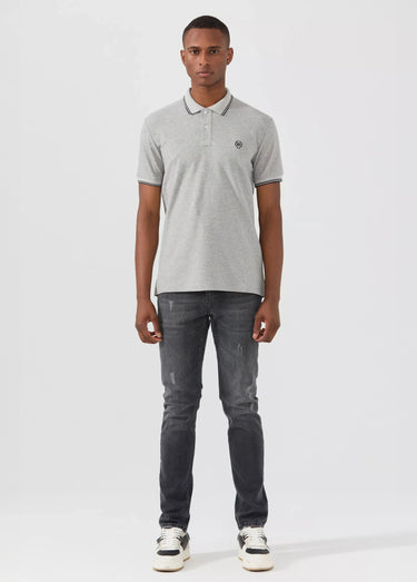 Polo manches courtes détails contrastés Gris