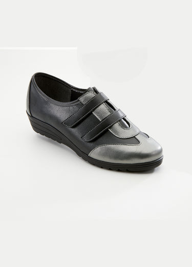 Derbies cuir largeur confort scratchés Gris/Noir