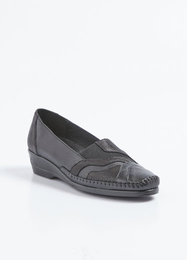 Mocassins élastiqués cuir largeur confort Noir