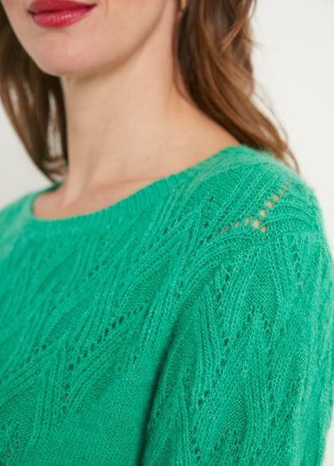 Pull doux uni col rond maille fantaisie Menthe