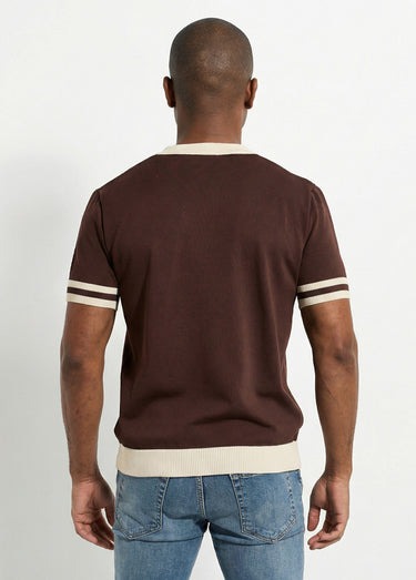 Pull manches courtes détails bicolores Marron