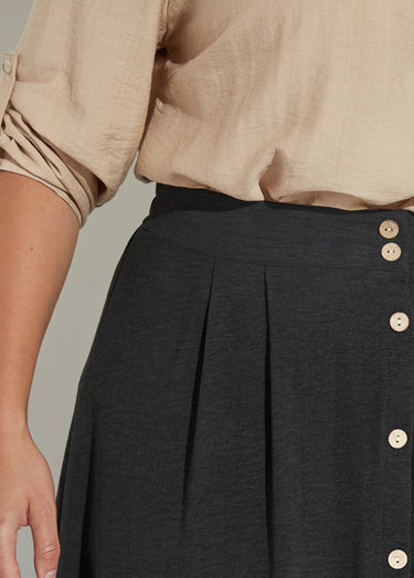 Jupe longue boutonnée taille élastiquée Noir
