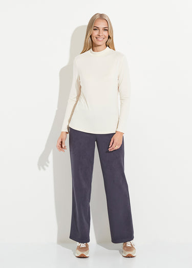 T-shirt doux col montant manches longues Ecru