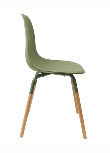 Set 4 Chaises coque claires, pieds bois Vert