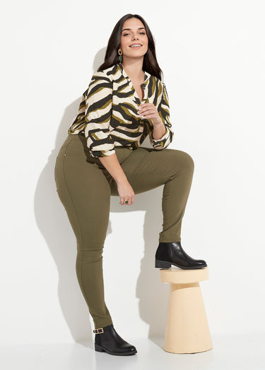 Pantalon extensible taille élastiquée Kaki