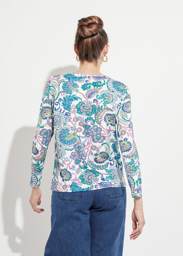 T-shirt manches longues imprimé pastel Fond Ecru
