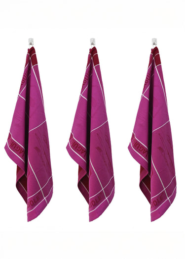 Lot de 3 torchons jacquard assortis, Tartans 2M Mauve