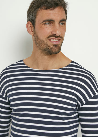 T-shirt marinière rayée manches longues Marine / Blanc