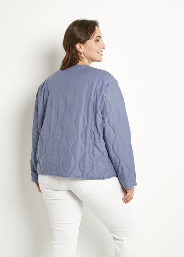 Veste unie matelassée zippée courte col rond Bleu Jean