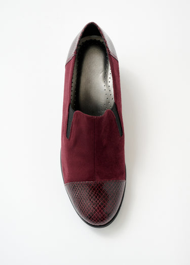 Mocassins compensés largeur confort élastiqués Bordeaux