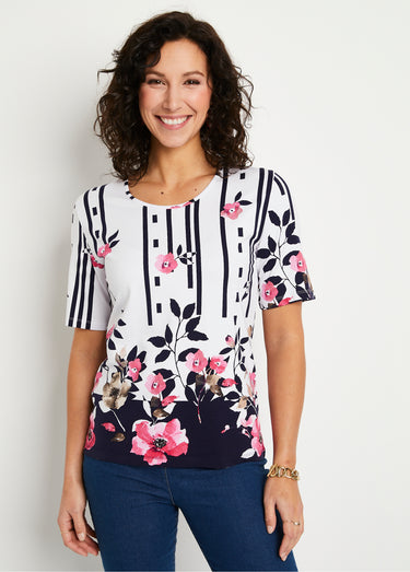 T-shirt imprimé court Blanc/Marine