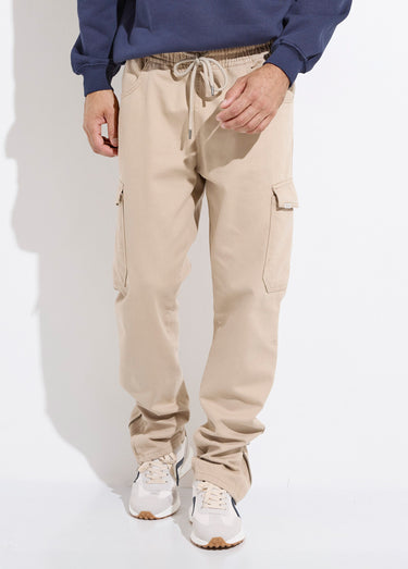 Jean cargo bas zippé, taille élastiquée Beige