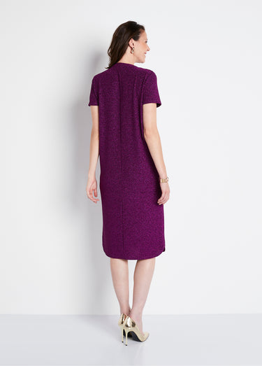 Robe courte évasée maille brillante Rose