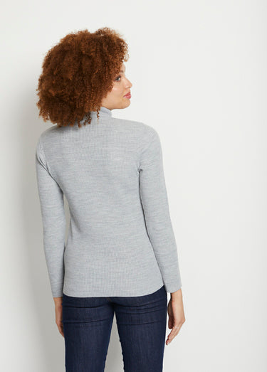 Pull court col montant maille côtelée Raye Bleu