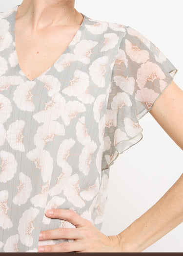 Robe en voile fil métallisé motif ginkgo Écru / Tilleul