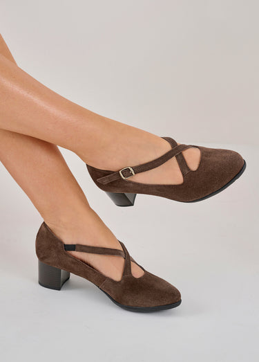 Escarpins à talons largeur confort cuir Marron