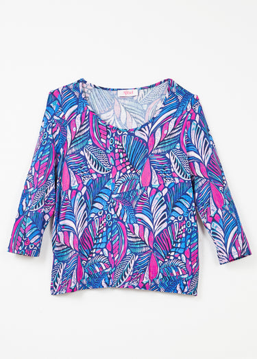 T-shirt col rond imprimé patchwork Bleu/Rose