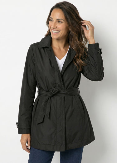 Trench déperlant avec ceinture à nouer Noir
