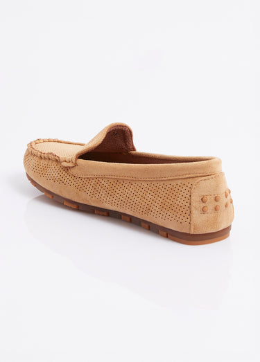 Mocassins antidérapants suédine perforée Camel