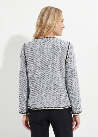 Veste courte sans col tissu effet tweed Noir / Blanc