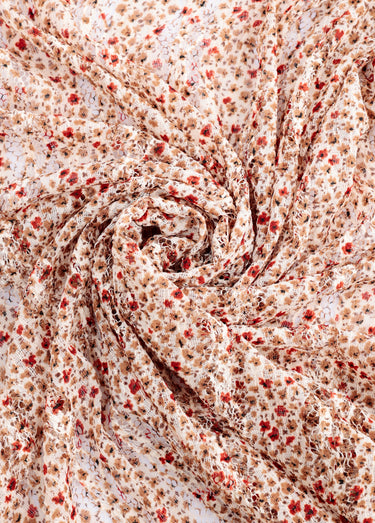 Coupon tissu dentelle fleurettes 2M Imprime Marron