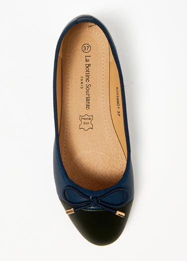 Ballerines bout rapporté et petit nœud Marine