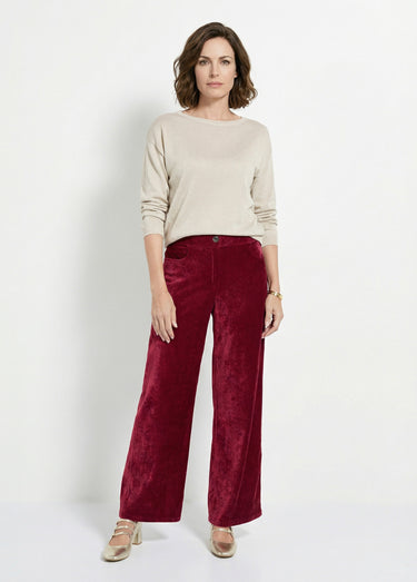 Pantalon large élastiqué en velours ras Bordeaux