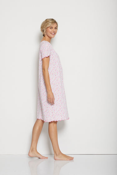 Chemise de nuit mi-longue manches courtes Rose/Peche