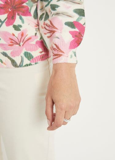 Pull doux imprimé fleurs col rond Imprime/Rose
