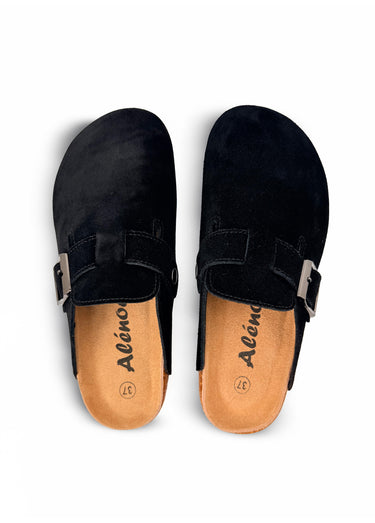 Mules sabots, dessus en cuir nubuck Noir