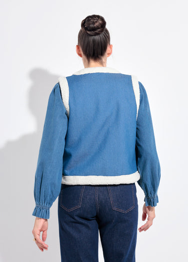 Gilet berger denim façon mouton retourné Bleu