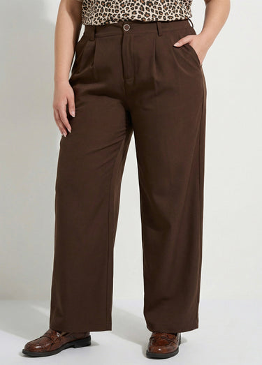 Pantalon en twill léger coupe large Chocolat