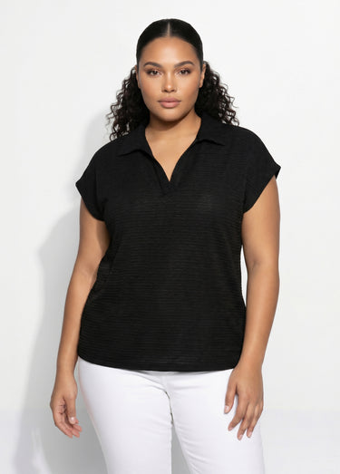 T-shirt col chemise uni manches courtes Noir