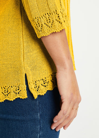 Pull court ajouré col rond Jaune
