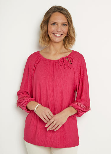 Tunique fluide, col rond avec liens Fuchsia
