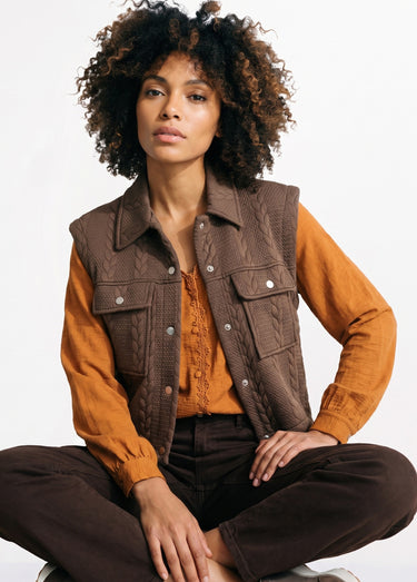 Veste sans manches maille fantaisie Marron
