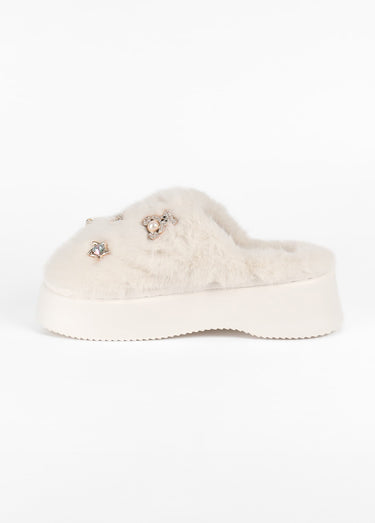 Mules compensées fourrure Blanc