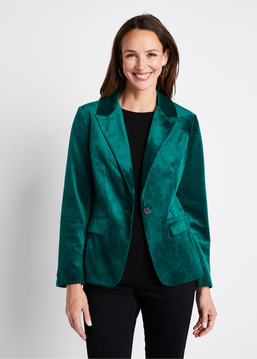Veste blazer droite velours uni col tailleur Vert