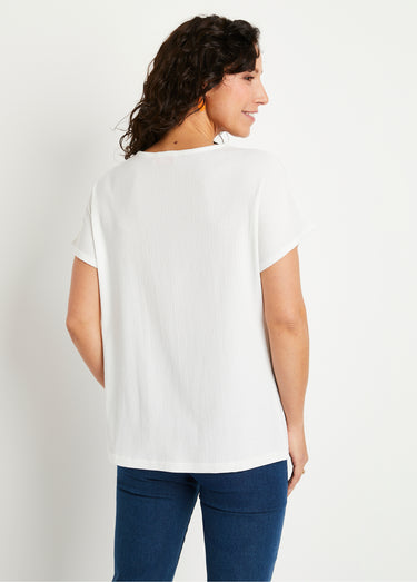 T-shirt long ample uni brodé Blanc
