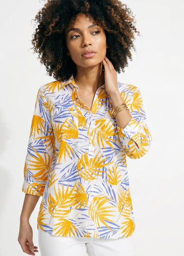 Chemisier boutonné long coton imprimé Imprime Jaune