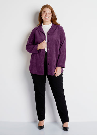 Veste surchemise velours milleraies col tailleur Prune