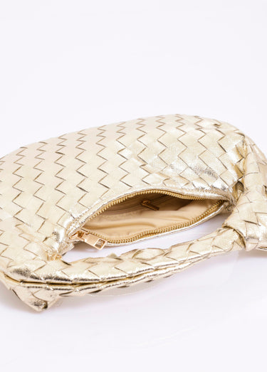 Sac à main métallisé tressé anse nouée Dore