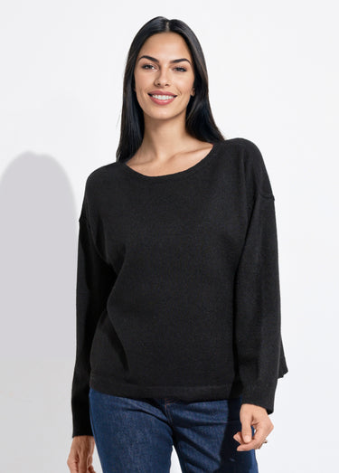 Pull col rond dégagé chaud avec laine Noir