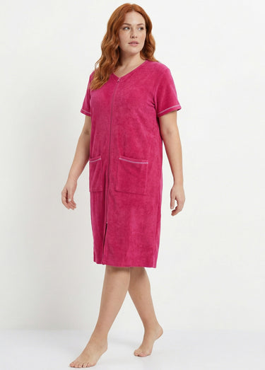 Peignoir de bain éponge coton uni zippé Rose