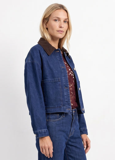 Veste en denim avec col en velours Bleu Jean