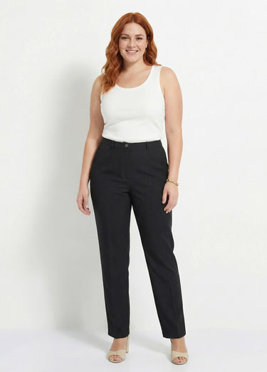 Pantalon droit uni taille semi élastiquée Noir