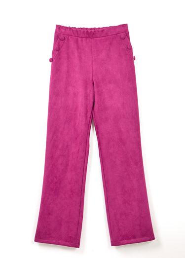 Pantalon droit ceinture élastiquée tissu suédé Cassis