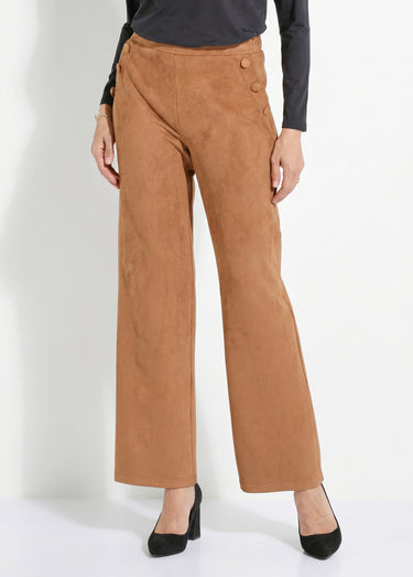Pantalon droit ceinture élastiquée tissu suédé Camel