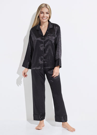 Pyjama long en satin motif zébré Noir